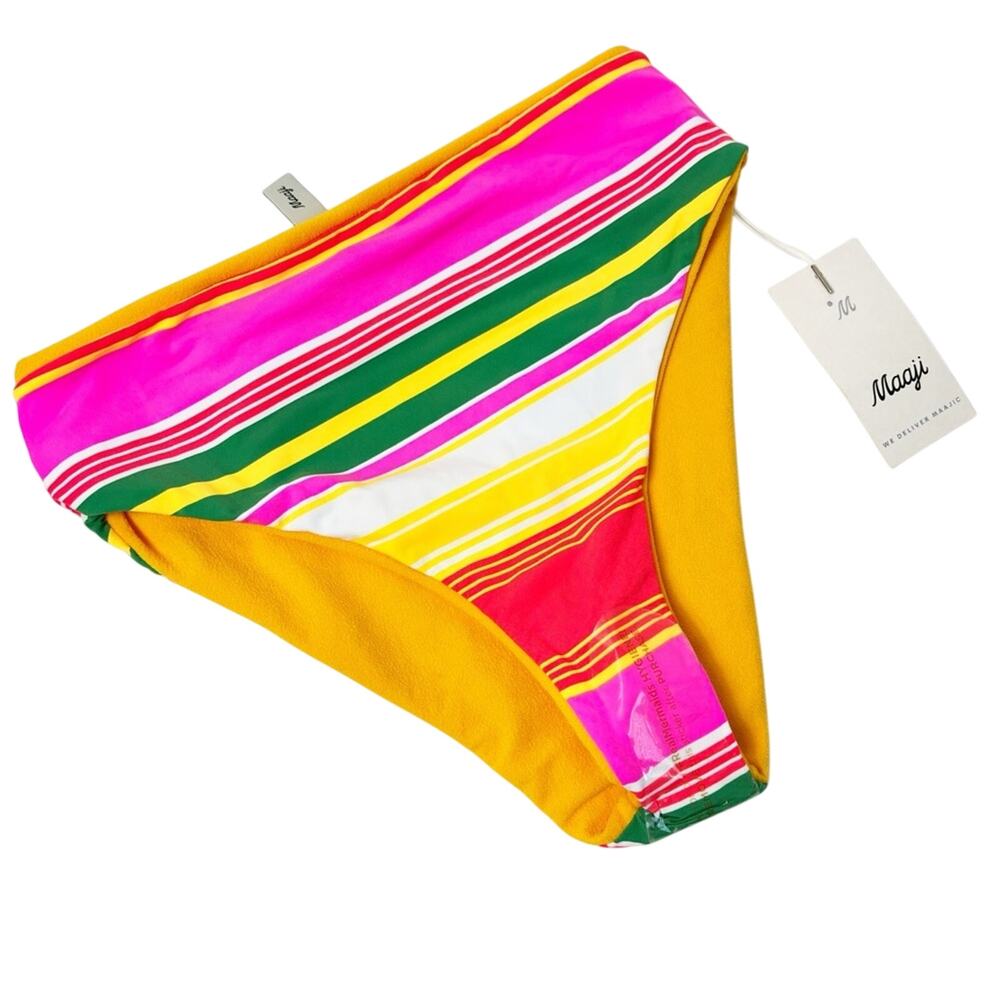 MAAJI WOMEN STANDARD HIGH RISE REVERSIBLE YELLOW STRIPED COLORFUL BOTTOM  LARGE